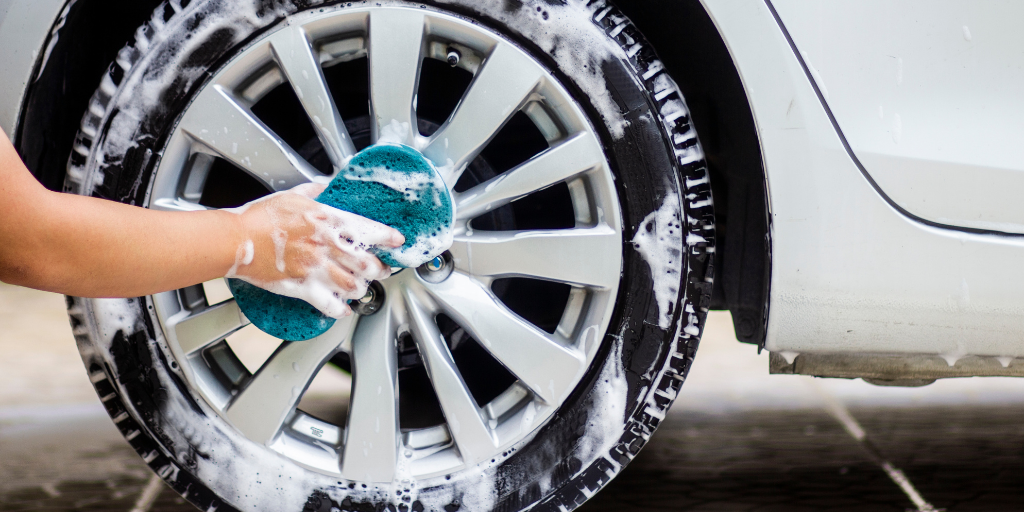 washing a car in winter